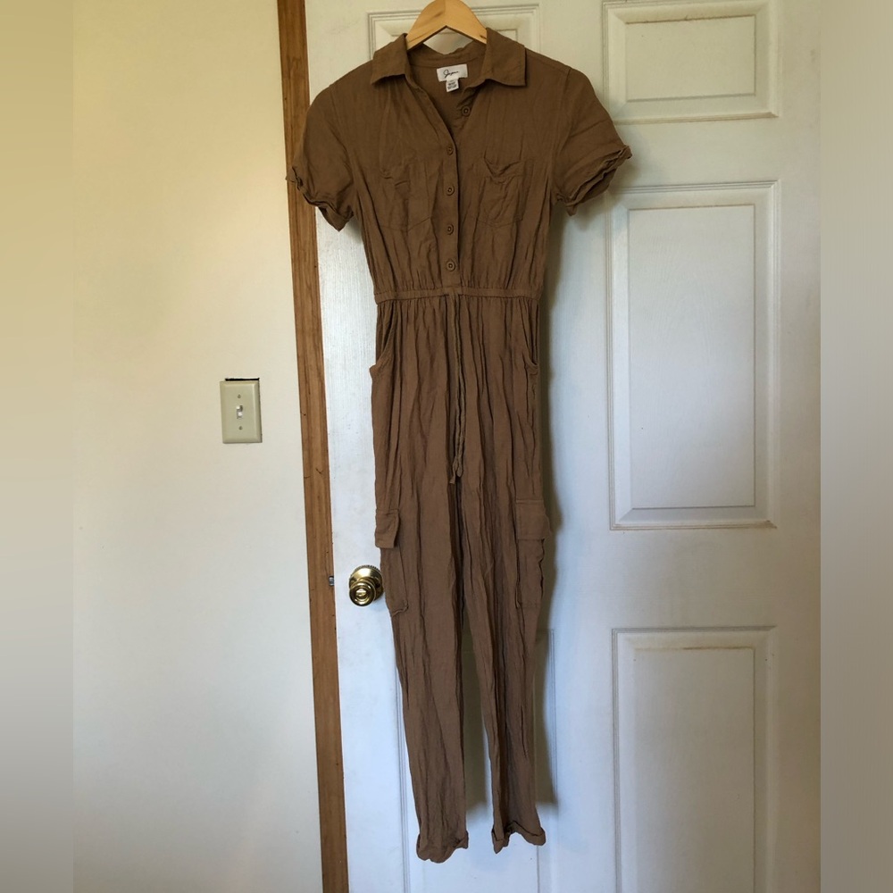 Tan linen jumpsuit